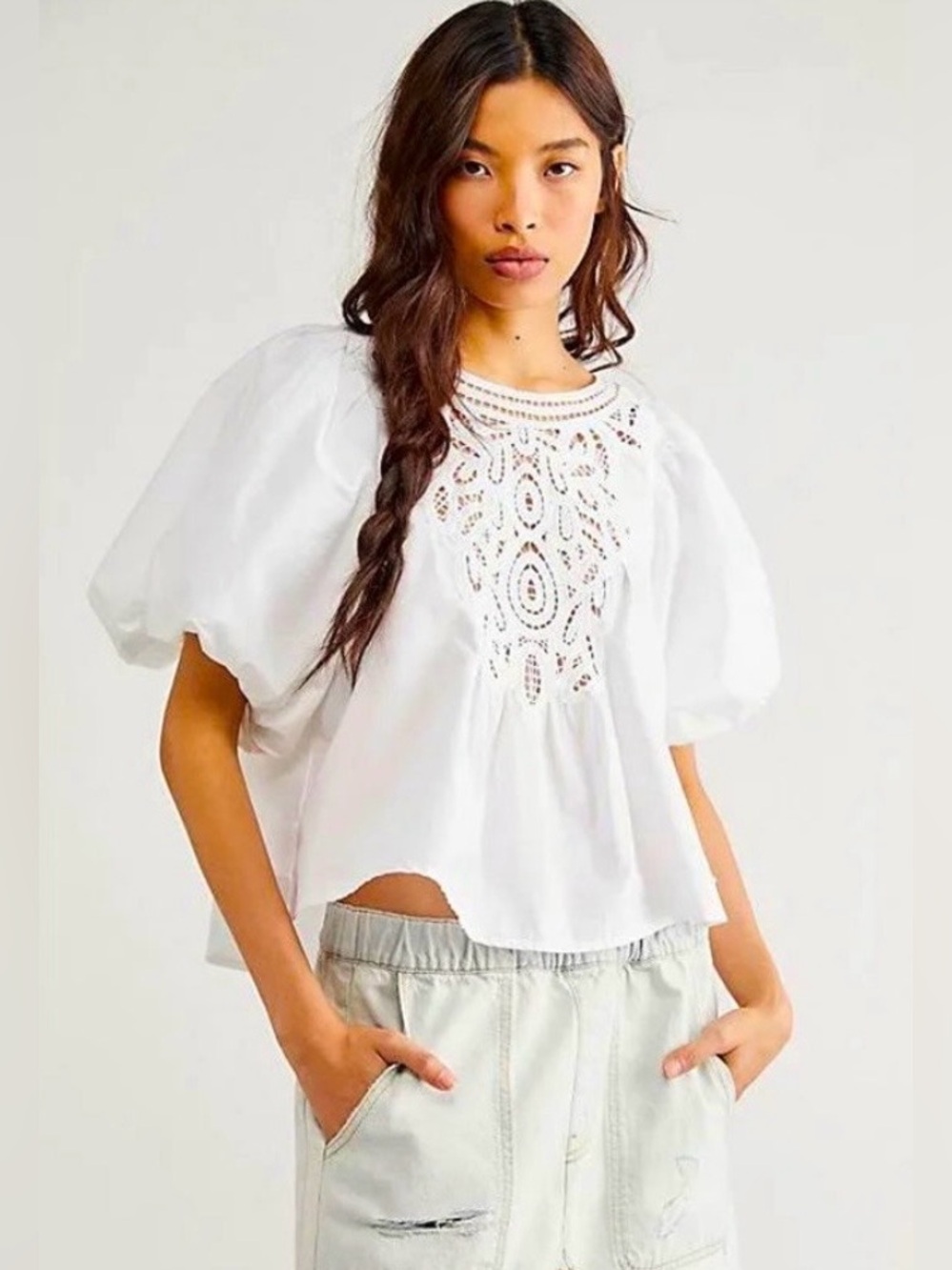 Free People Bardot Puff Sleeve Top - Picture 2 of 16